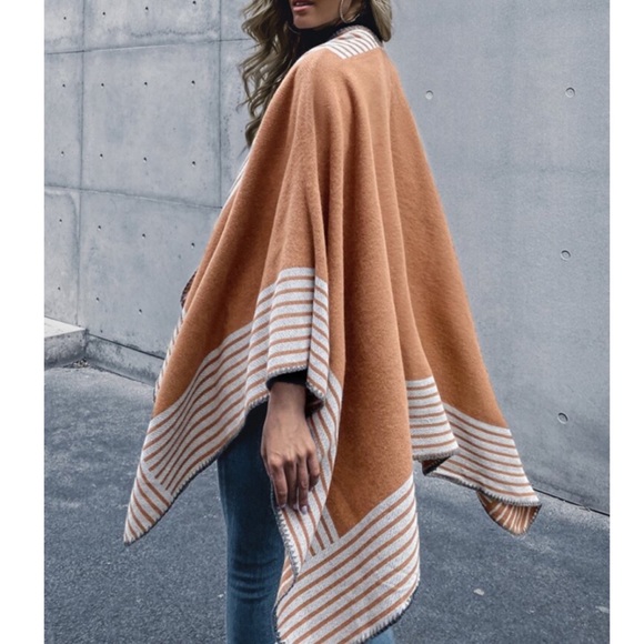 Ginger Striped Knit Poncho Cardigan Sweater - Picture 6 of 7